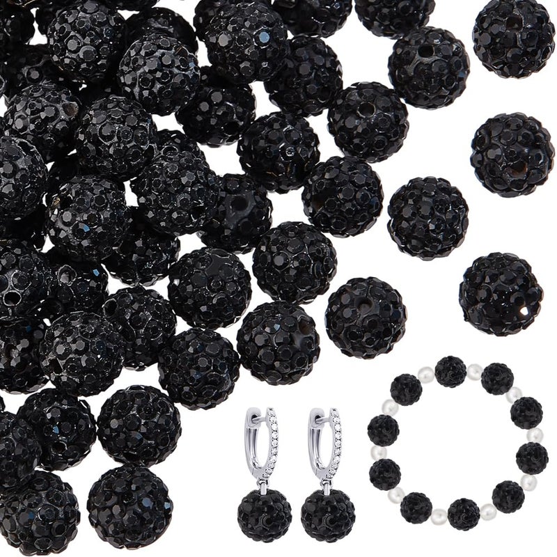 PH PandaHall 100pcs 10mm Black Rhinestone Beads Black Clay Beads Polymer Crystal Bead Clay Pave Disco Ball Round Diamond Bead Sparkle Beaded Stone for Necklace Bracelet Jewelry Making Party Decoration - Image 1